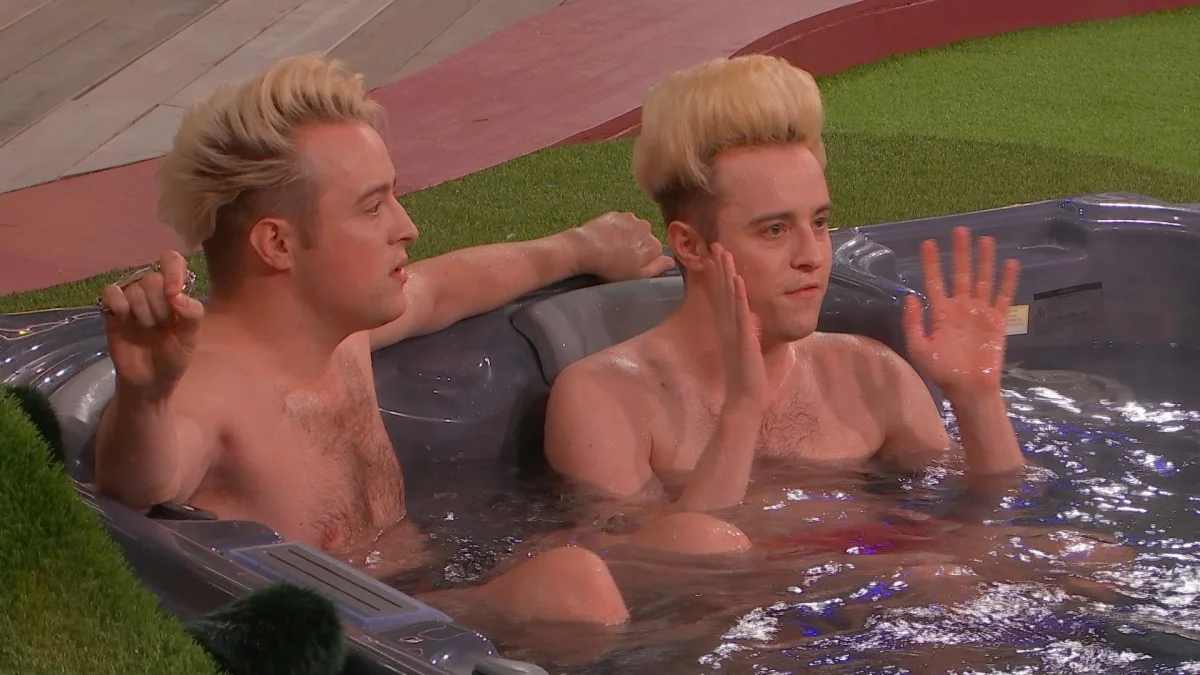 Editorial Use Only Mandatory Credit: Photo by Shutterstock for Big Brother (17161691e) Jedward in the hot tub 'Big Brother' TV show, Series 4, Episode 8, London, UK - 21 Sep 2026