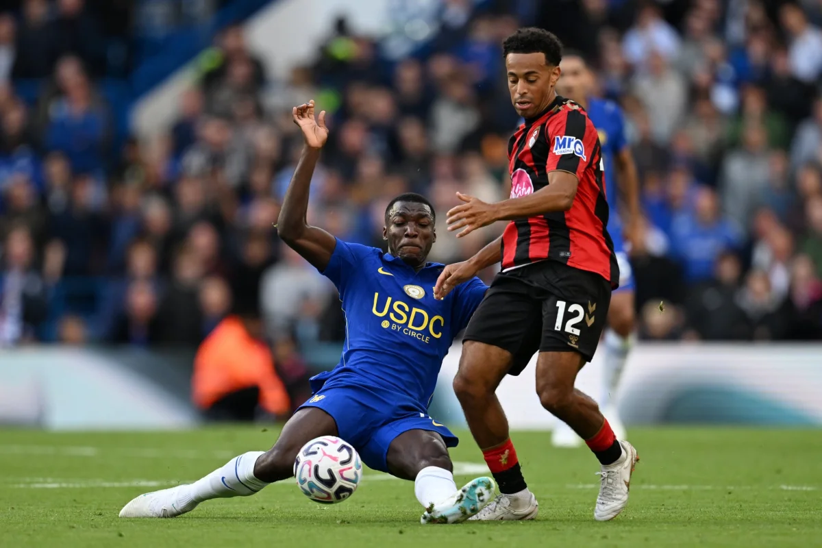 LONDON, ENGLAND - OCTOBER 10: Tyler Adams of Bournemouth is challenged by Moises Caicedo of Chelsea during the Premier League 2026/27 match between Chelsea FC and AFC Bournemouth at Stamford Bridge on October 10, 2026 in London, England. (Photo by Darren Walsh/Chelsea FC via Getty Images)